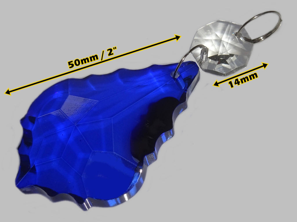 1 Blue Cut Glass Leaf 50 mm 2" Chandelier UK Crystals Drops Beads Droplets Light Lamp Parts 1