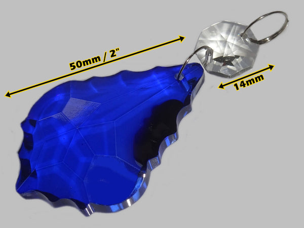 1 Blue Cut Glass Leaf 50 mm 2" Chandelier UK Crystals Drops Beads Droplets Light Lamp Parts 1