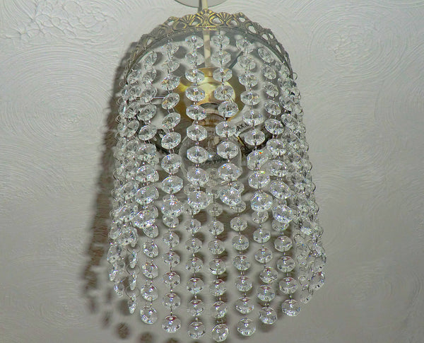 Antique Brass One Tier Chandelier Lampshade Pendant with Acrylic Beads Drops Ceiling Light Lamp Easy Fit 7
