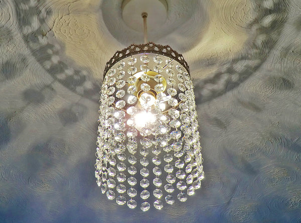 Antique Brass One Tier Chandelier Lampshade Pendant with Acrylic Beads Drops Ceiling Light Lamp Easy Fit 9