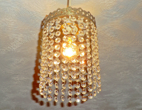 Antique Brass One Tier Chandelier Lampshade Pendant with Acrylic Beads Drops Ceiling Light Lamp Easy Fit 10