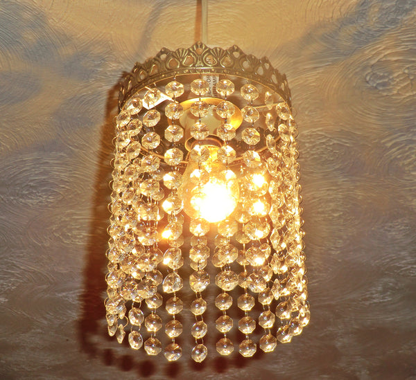 Antique Brass One Tier Chandelier Lampshade Pendant with Acrylic Beads Drops Ceiling Light Lamp Easy Fit 4