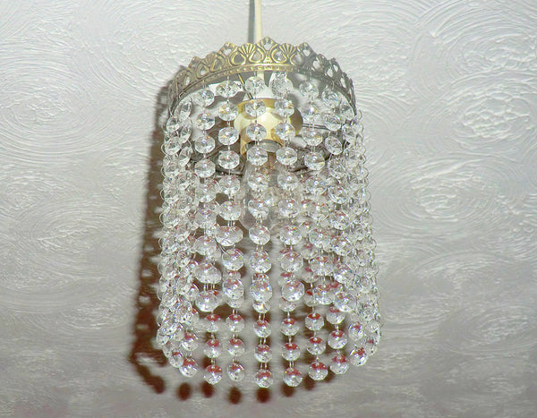 Antique Brass One Tier Chandelier Lampshade Pendant with Acrylic Beads Drops Ceiling Light Lamp Easy Fit 5