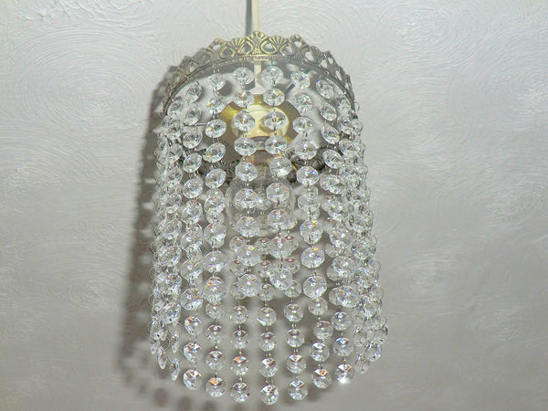Antique Brass One Tier Chandelier Lampshade Pendant with Acrylic Beads Drops Ceiling Light Lamp Easy Fit 6