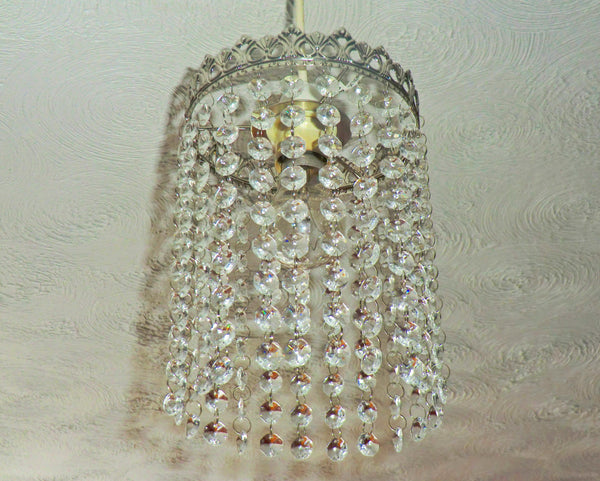 Silver One Tier Chandelier Lampshade Pendant with Acrylic Beads Drops Ceiling Light Lamp Easy Fit 6