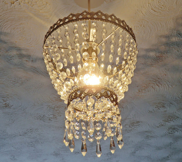 Silver Two Tier Chandelier Lampshade Pendant with Acrylic Beads Drops Ceiling Light Lamp Easy Fit 6