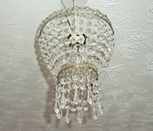 Silver Two Tier Chandelier Lampshade Pendant with Acrylic Beads Drops Ceiling Light Lamp Easy Fit 7