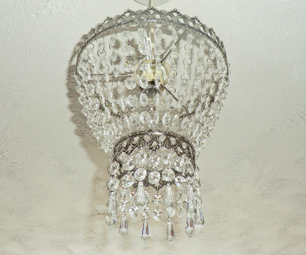 Silver Two Tier Chandelier Lampshade Pendant with Acrylic Beads Drops Ceiling Light Lamp Easy Fit 5