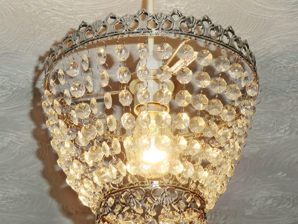 Silver Two Tier Chandelier Lampshade Pendant with Acrylic Beads Drops Ceiling Light Lamp Easy Fit 7