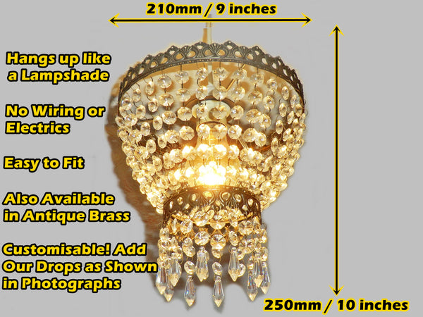 Bronze Two Tier Chandelier Lampshade Pendant with Acrylic Beads Drops Ceiling Light Lamp Easy Fit 14