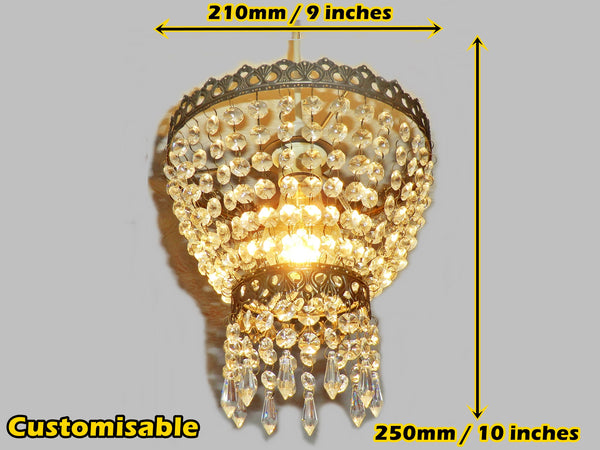 Bronze Two Tier Chandelier Lampshade Pendant with Acrylic Beads Drops Ceiling Light Lamp Easy Fit 14