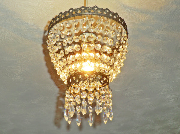 Bronze Two Tier Chandelier Lampshade Pendant with Acrylic Beads Drops Ceiling Light Lamp Easy Fit 6