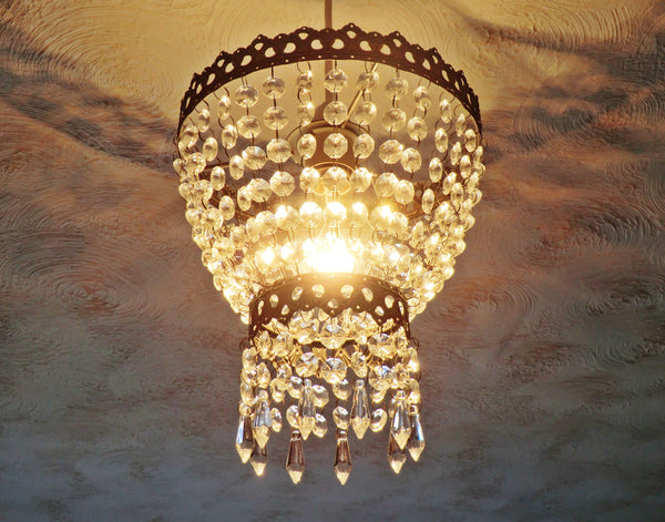 Bronze Two Tier Chandelier Lampshade Pendant with Acrylic Beads Drops Ceiling Light Lamp Easy Fit 2