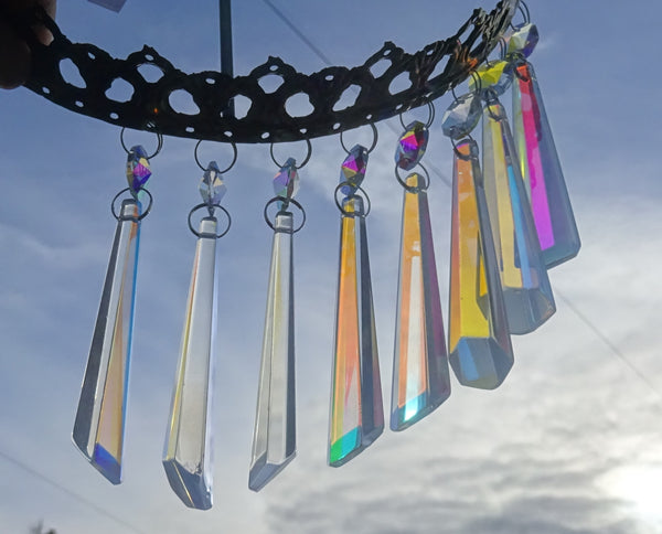 Aurora Borealis 72 mm 3" Icicle Chandelier Cut Glass Crystals Drops Beads AB Droplets Lamp Parts 7