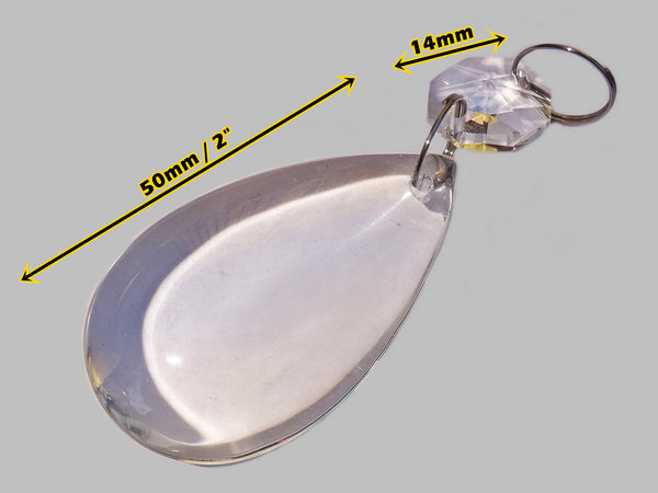 1 Clear Cut Glass Smooth Oval 2 inch No Facets Chandelier Crystals Drops Droplets Prisms Transparent