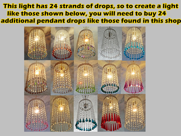 Antique Brass One Tier Chandelier Lampshade Pendant with Acrylic Beads Drops Ceiling Light Lamp Easy Fit 43