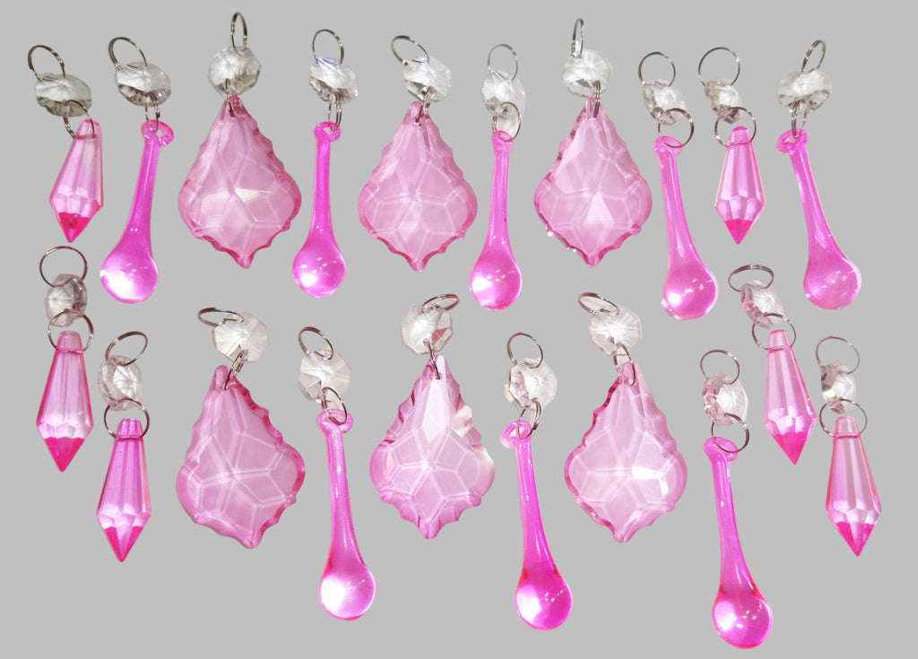 20 Rose Pink Chandelier Drops Crystals Droplets Beads Cut Glass Prisms Lamp Light Parts Drops 11