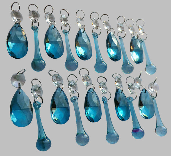 20 Antique Teal Chandelier Drops Crystals Beads Droplets Cut Glass Light Parts Prisms 1