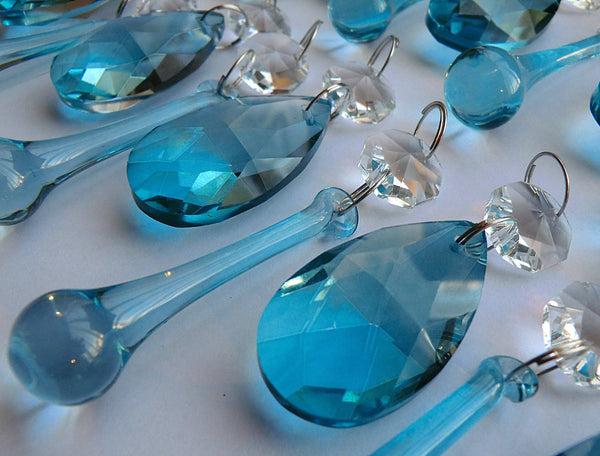 20 Antique Teal Chandelier Drops Crystals Beads Droplets Cut Glass Light Parts Prisms 9