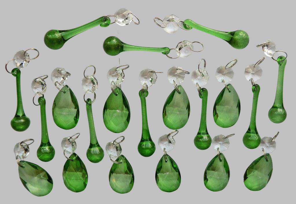 20 Emerald Green Chandelier Drops Crystals Beads Prisms Mix Droplets Light Parts Bundle 4