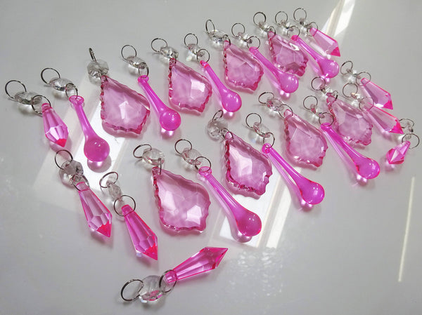 24 Rose Pink Chandelier Crystals Droplets Beads Prisms Cut Glass Drops Light Lamp Parts Spares 1