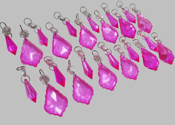24 Hot Pink Chandelier Crystals Droplets Beads Prisms Cut Glass Drops Light Lamp Parts Spares 1