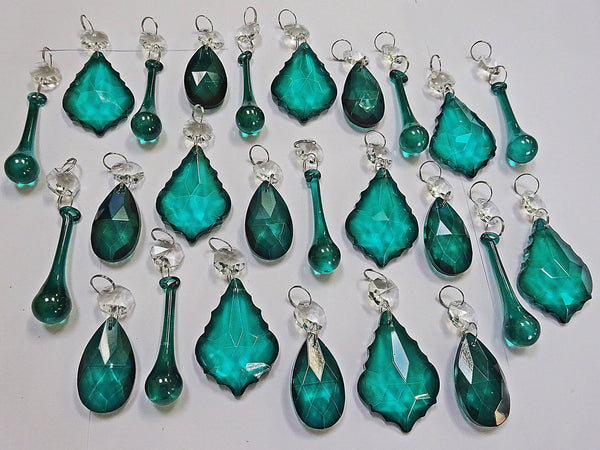 24 Peacock Chandelier Drops Crystals Beads Prisms Bundle Cut Glass Mix Droplets Pendant Light Parts 9