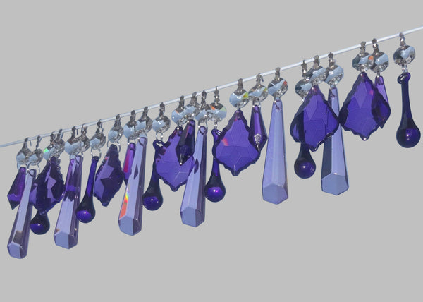 24 Purple Lilac Chandelier Drops Crystals Beads Cut Glass Droplets Lamp Light Parts Prisms 12