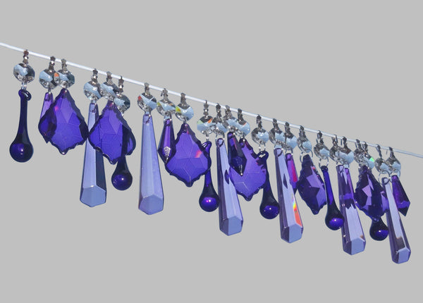 24 Purple Lilac Chandelier Drops Crystals Beads Cut Glass Droplets Lamp Light Parts Prisms 17