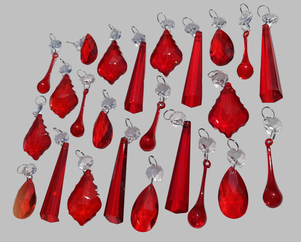 24 Red Chandelier Drops Crystals Cut Glass Beads Droplets Prisms Lamp Light Parts 2