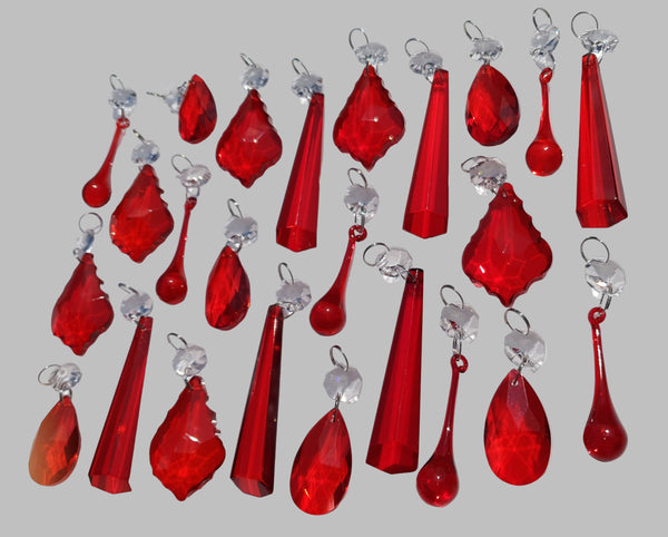 24 Red Chandelier Drops Crystals Cut Glass Beads Droplets Prisms Lamp Light Parts 2