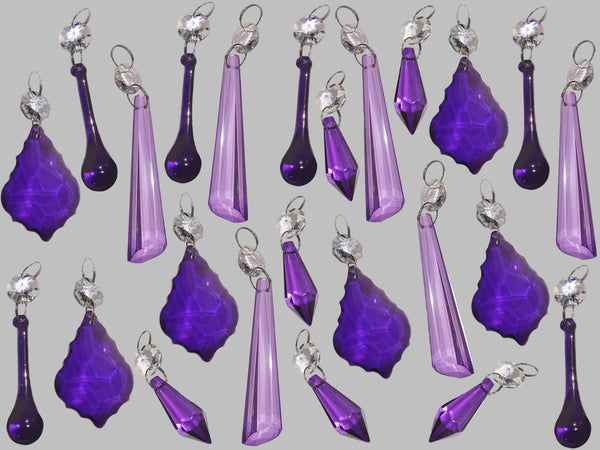 24 Purple Lilac Chandelier Drops Crystals Beads Cut Glass Droplets Lamp Light Parts Prisms 13
