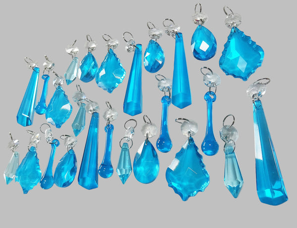 25 Turquoise Teal Chandelier Drops Beads Prisms Cut Glass Crystals Droplets Light Lamp Parts - Seear Lights