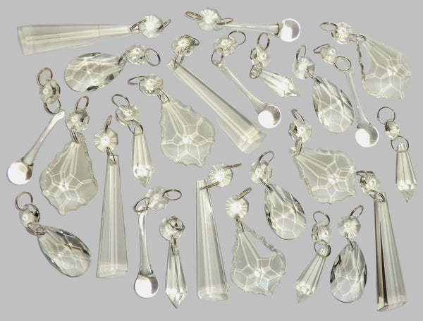 25 Chandelier Drops Clear Cut Glass Crystals Beads Prisms Transparent Droplets Bundle 6