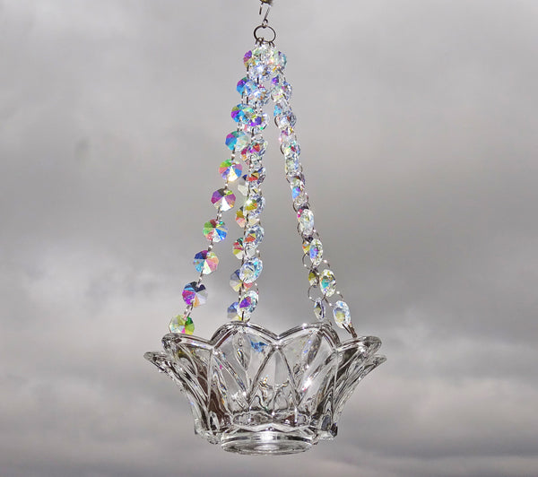 Aurora Borealis AB Glass Chandelier Tea Light Candle Holder Wedding Event or Garden Feature 3