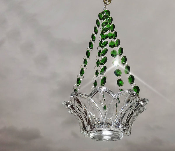 Emerald Green Glass Chandelier Tea Light Candle Holder Wedding Event or Garden Feature 1