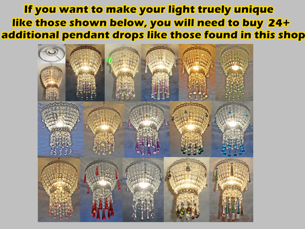 Silver Two Tier Chandelier Lampshade Pendant with Acrylic Beads Drops Ceiling Light Lamp Easy Fit 4