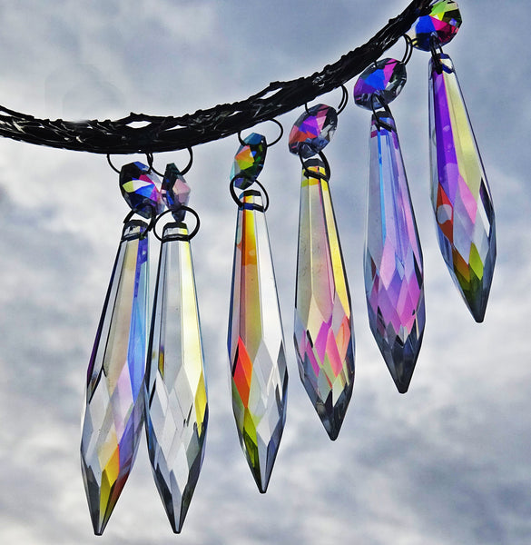12 Aurora Borealis 76 mm 3" Icicle Chandelier Crystals Drops Beads Droplets Christmas Decorations 9