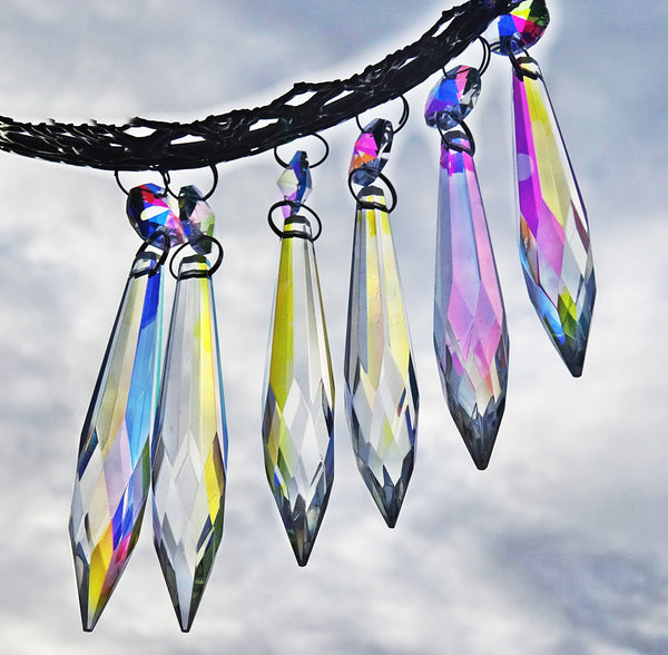 12 Aurora Borealis 76 mm 3" Icicle Chandelier Crystals Drops Beads Droplets Christmas Decorations 11