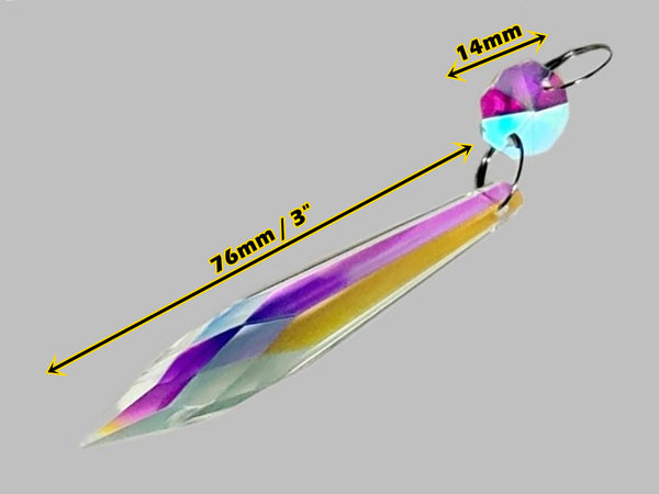 1 c Aurora Borealis 76 mm 3" 32 Facet Icicle Chandelier Cut Glass Crystals Drops Beads AB Droplets 1