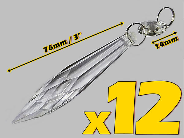 12 Clear 76 mm 3" Icicle Chandelier Crystals Drops Beads Droplets Christmas Decorations 2
