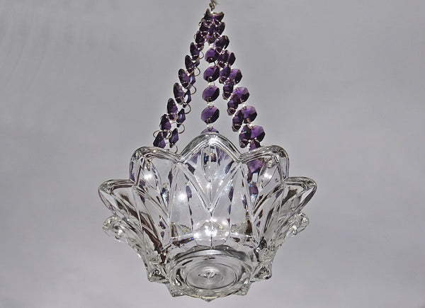 Purple Glass Chandelier Tea Light Candle Holder Wedding Event or Garden Feature 3