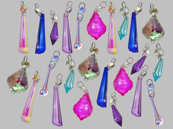 24 Mixed Colour Chandelier Cut Glass Crystals Drops Christmas Tree Decorations Droplets Beads 1