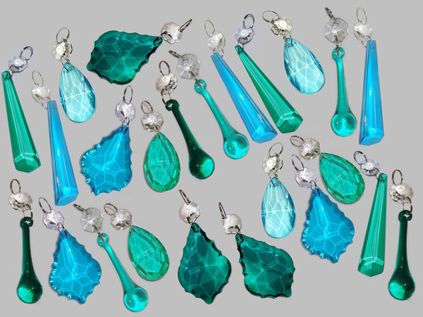 24 Mixed Sea Glass Colour Chandelier Cut Glass Crystals Drops Christmas Tree Decorations Droplets Beads 1