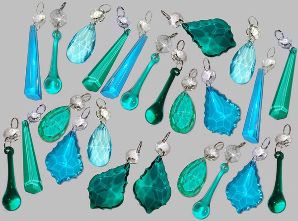 24 Mixed Sea Glass Colour Chandelier Cut Glass Crystals Drops Christmas Tree Decorations Droplets Beads 2