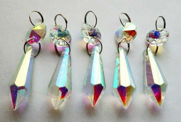1 Aurora Borealis 37 mm 1.5" Torpedo Chandelier Glass Crystals Drops Beads AB Droplets - Seear Lights