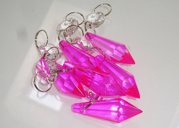 Hot Pink Cut Glass Torpedo 37 mm 1.5" Chandelier Crystals Drops Beads Droplets Light Parts 2