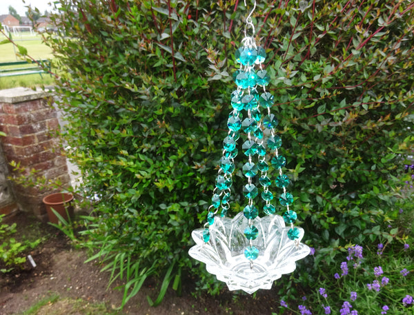 Peacock Green Glass Chandelier Tea Light Candle Holder Wedding Event or Garden Feature 5