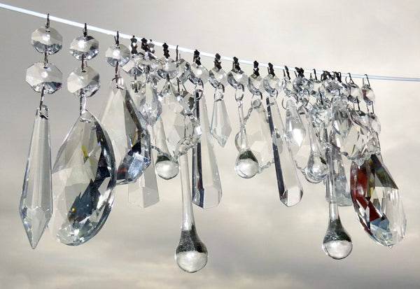 24 Chandelier Drops Crystals Cut Glass Beads XL Droplets & Standard Clear Prisms Hanging Pendants 9