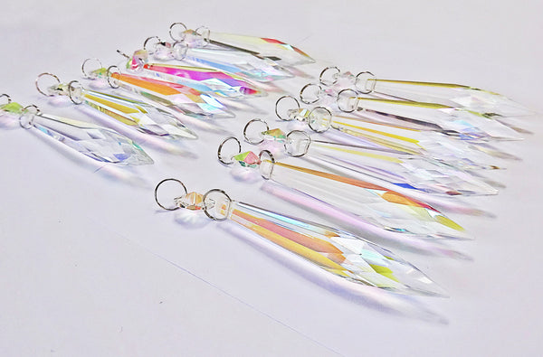 12 Aurora Borealis 76 mm 3" Icicle Chandelier Crystals Drops Beads Droplets Christmas Decorations 6